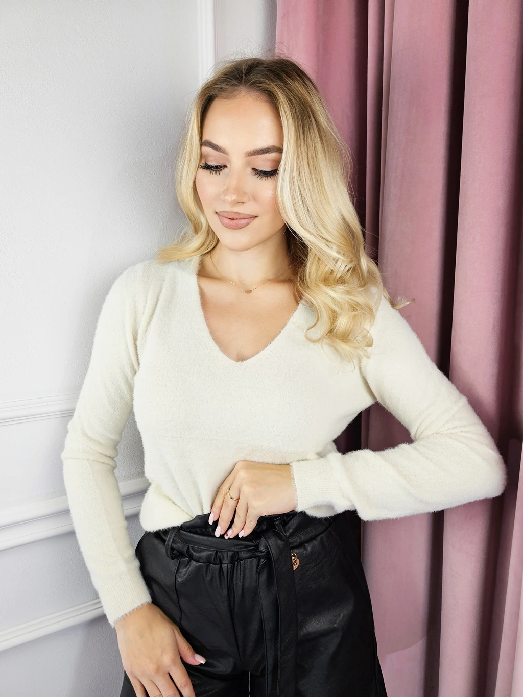 Sweter TEONA alpaka, śmietankowy