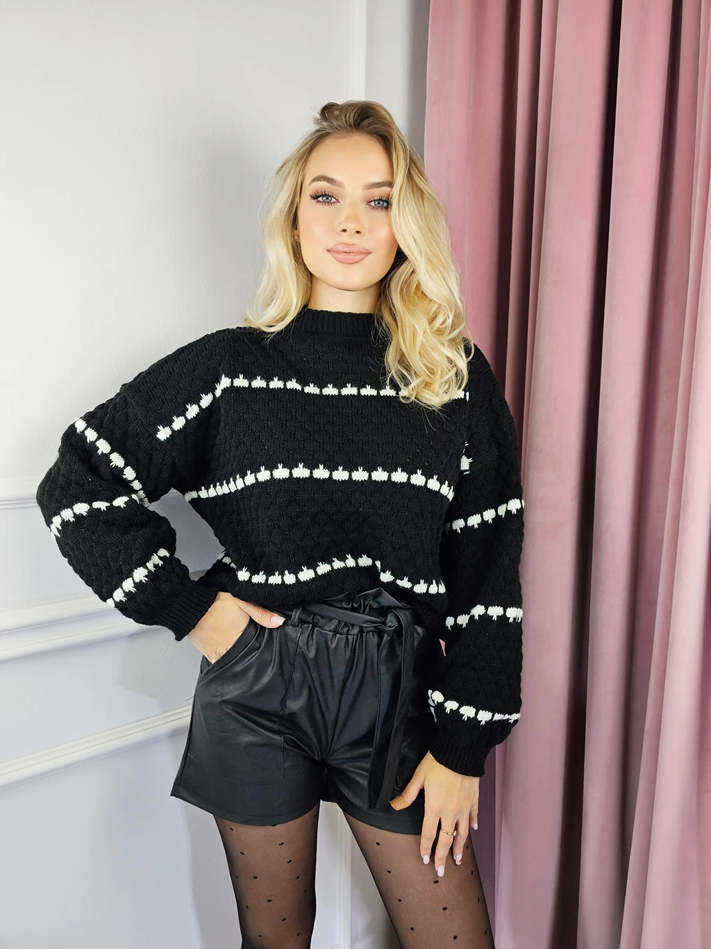 Sweter IDALIA, czarno-biały