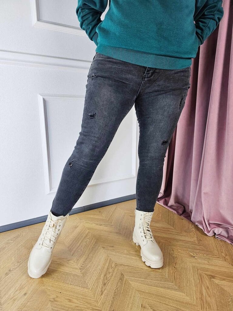 Spodnie damskie PLUS SIZE PREMIUM szare z dziurami