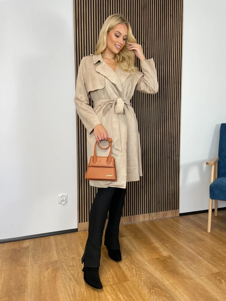 Płaszcz STELLA wiązany w pasie miękki beżowy