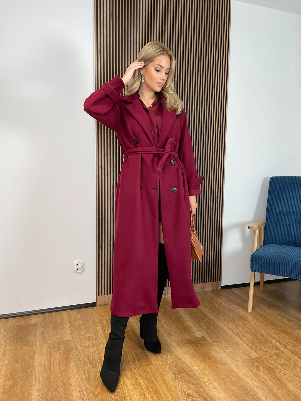 Płaszcz MILO burgund wiązany