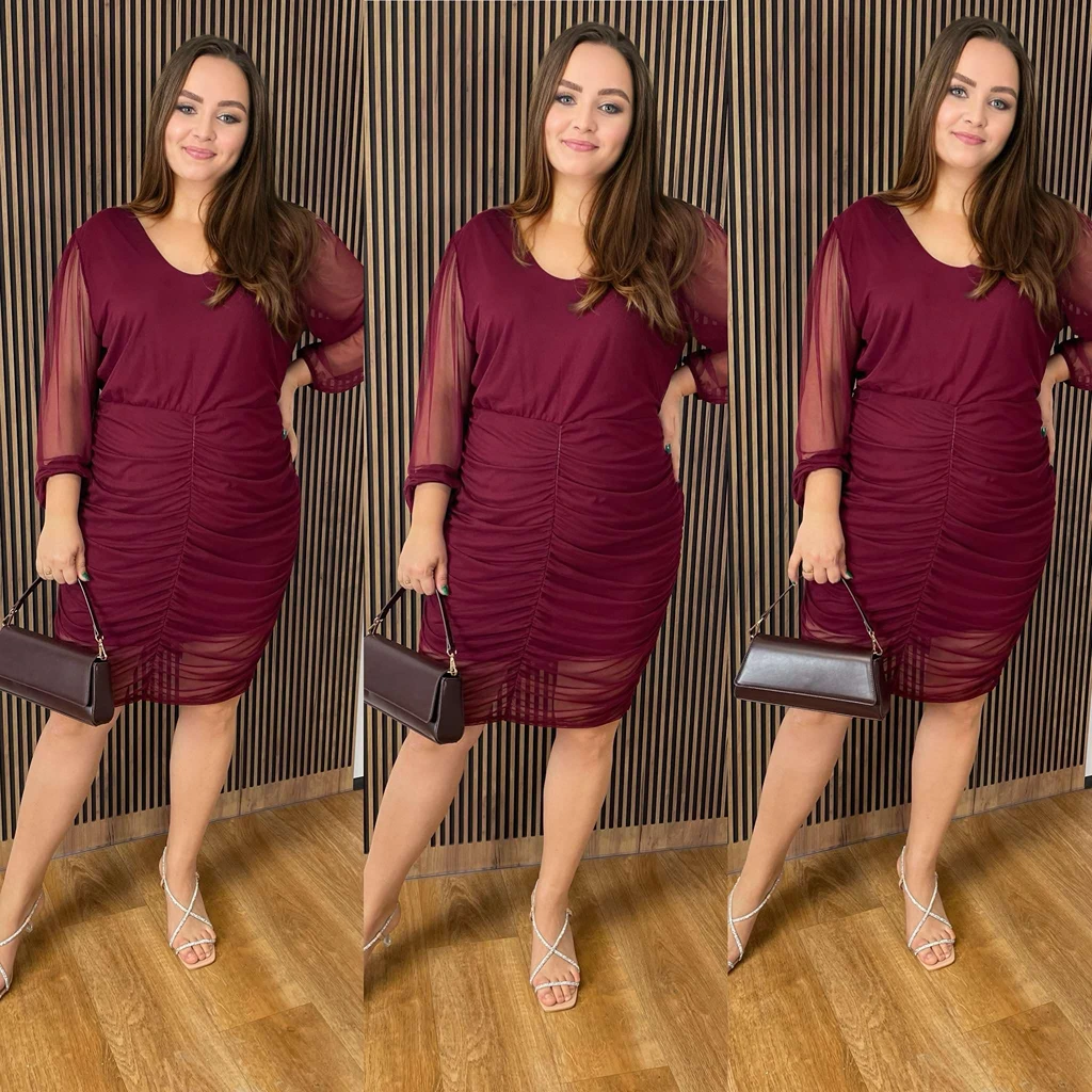 Sukienka SENSUAL bordowa siateczkowa PLUS SIZE
