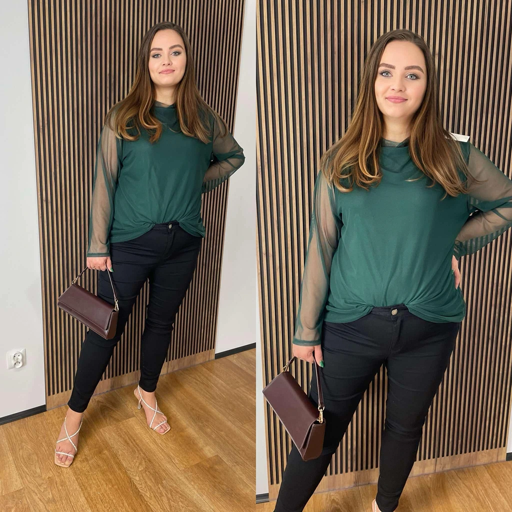 Bluzka MONACO butelkowa zieleń z siateczką PLUS SIZE