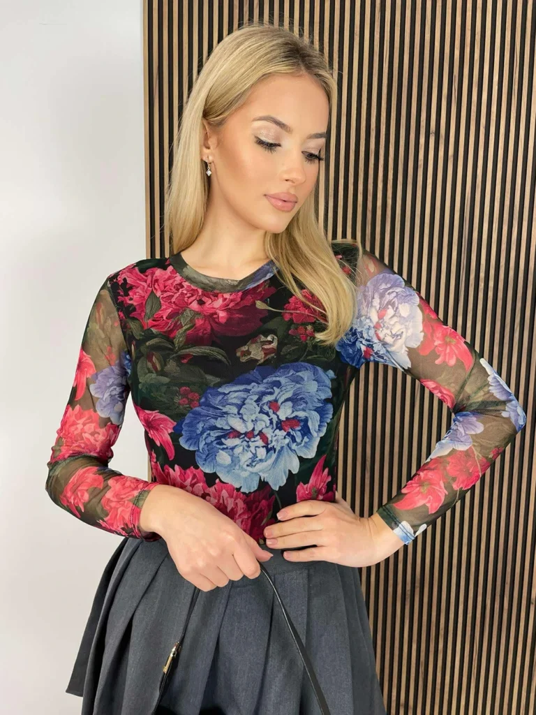 Body siateczkowe SONIA w kwiaty czerwona