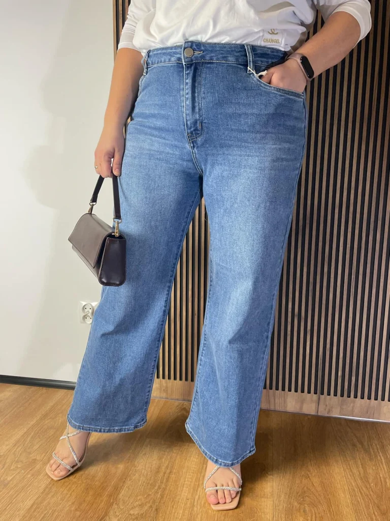 Spodnie damskie Plus Size Szwedy proste msara niebieskie