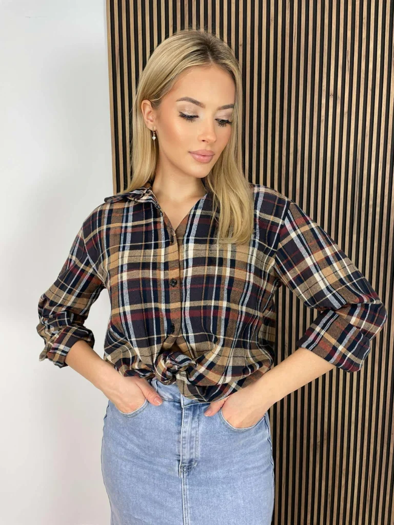 Koszula w kratę z długim rękawem LIU 100 % bawełna czekolada