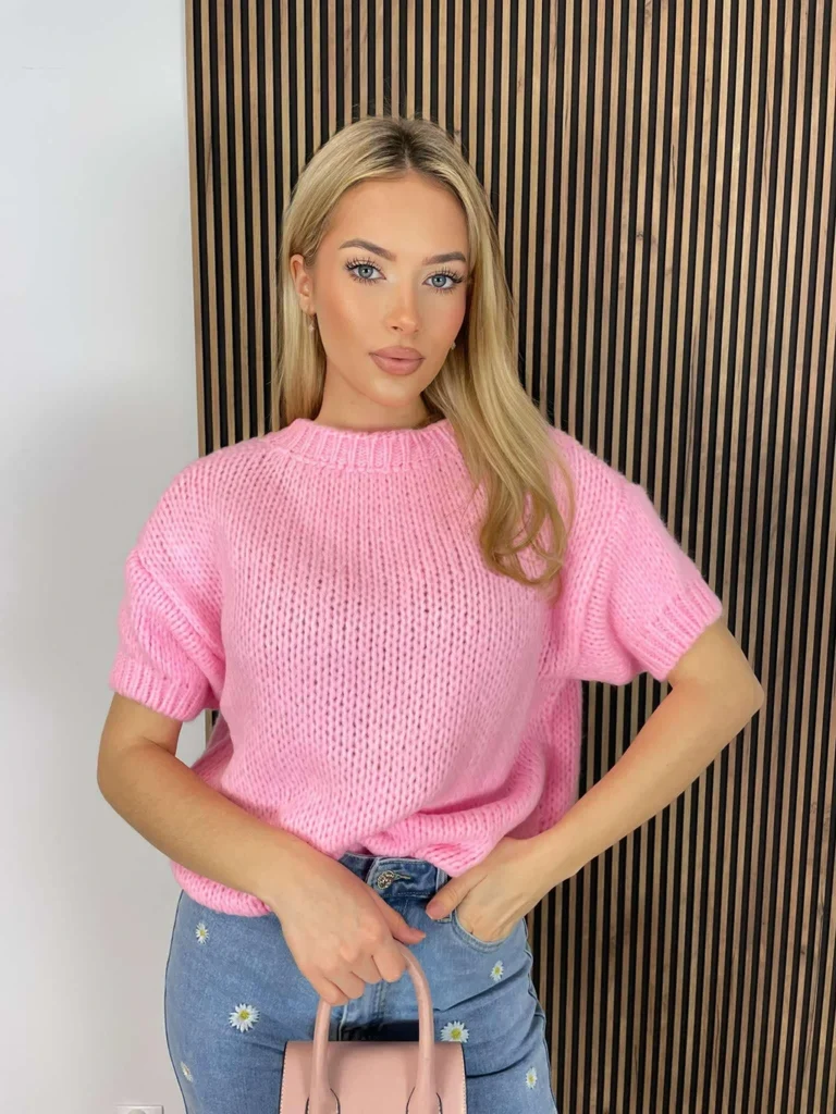 Sweter KARO z krótkim rękawem różowy