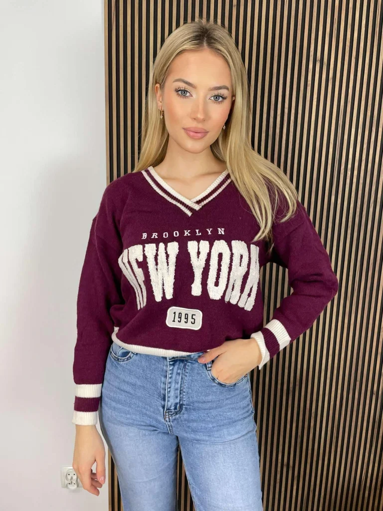Sweter NEW YORK burgund