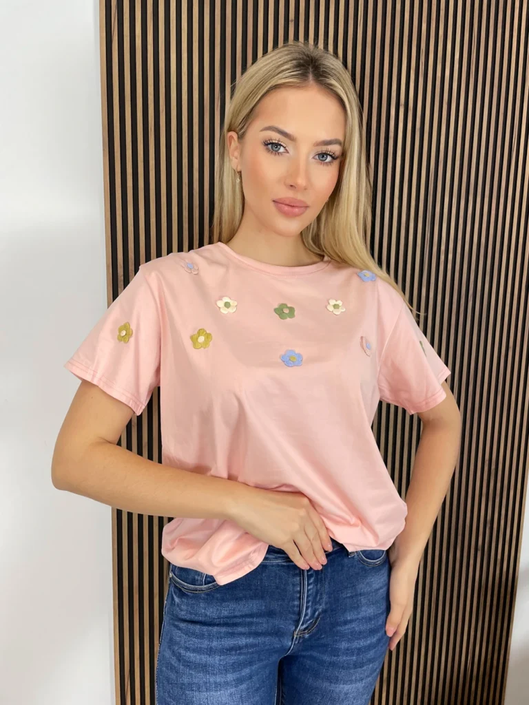 T-shirt w kwiaty różowa