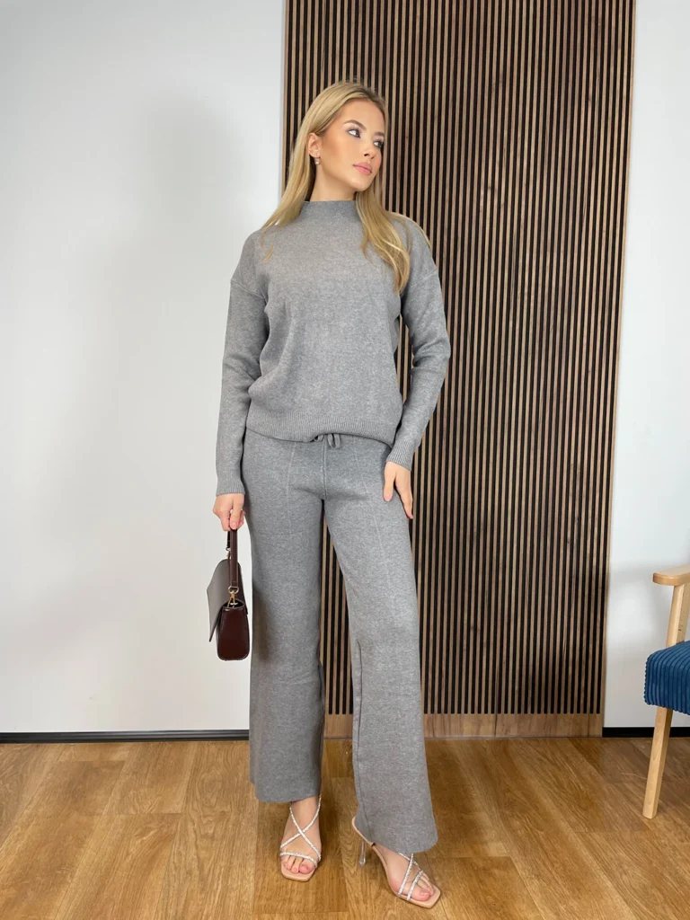 Komplet MARRON  sweter półgolf i szerokie spodnie szwedy z wiskozą szary