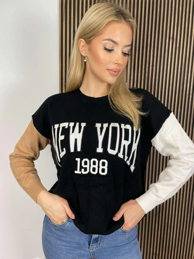 Sweter NY czarny z wiskozą