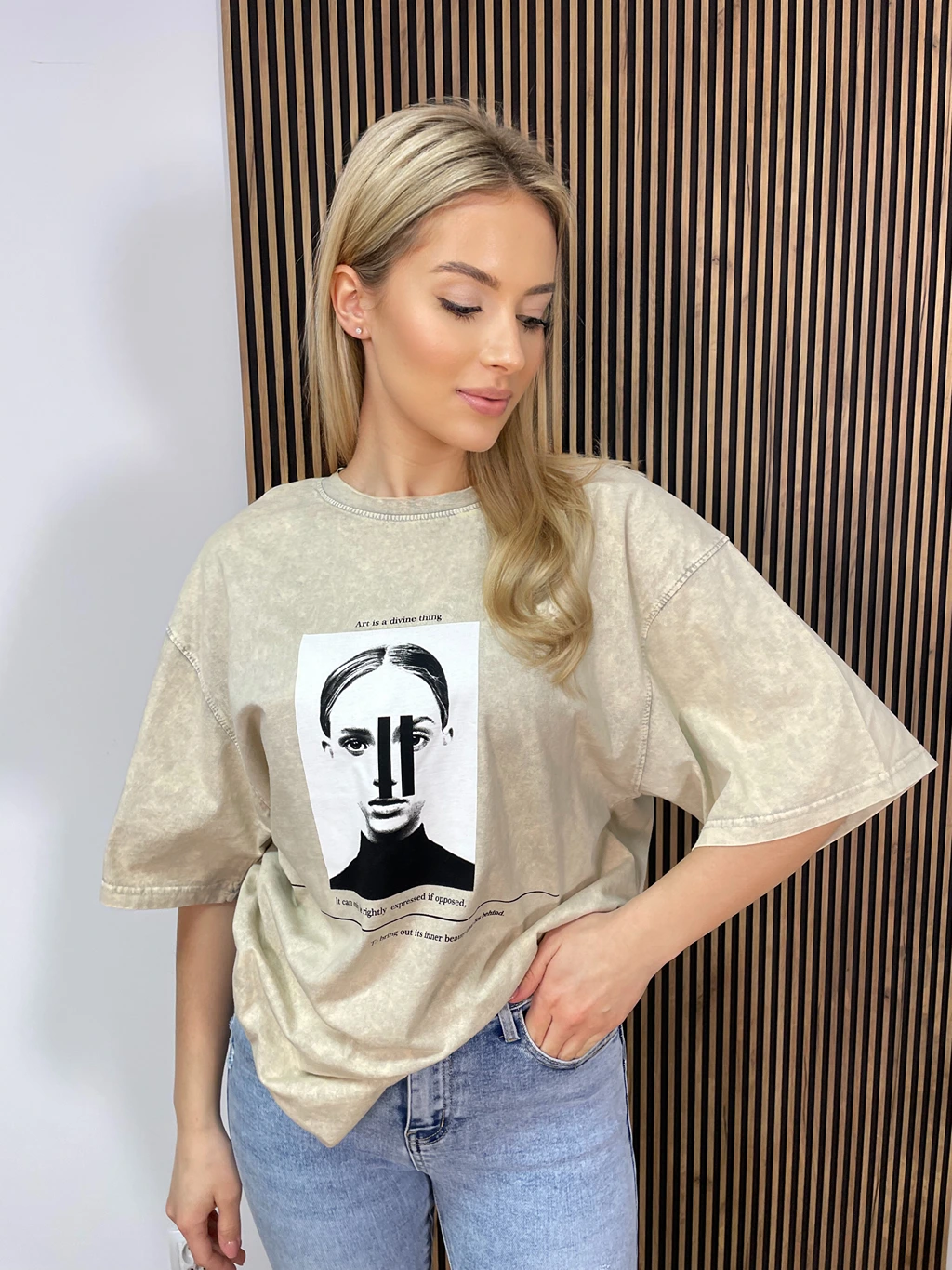 T-shirt LOOK beżowy