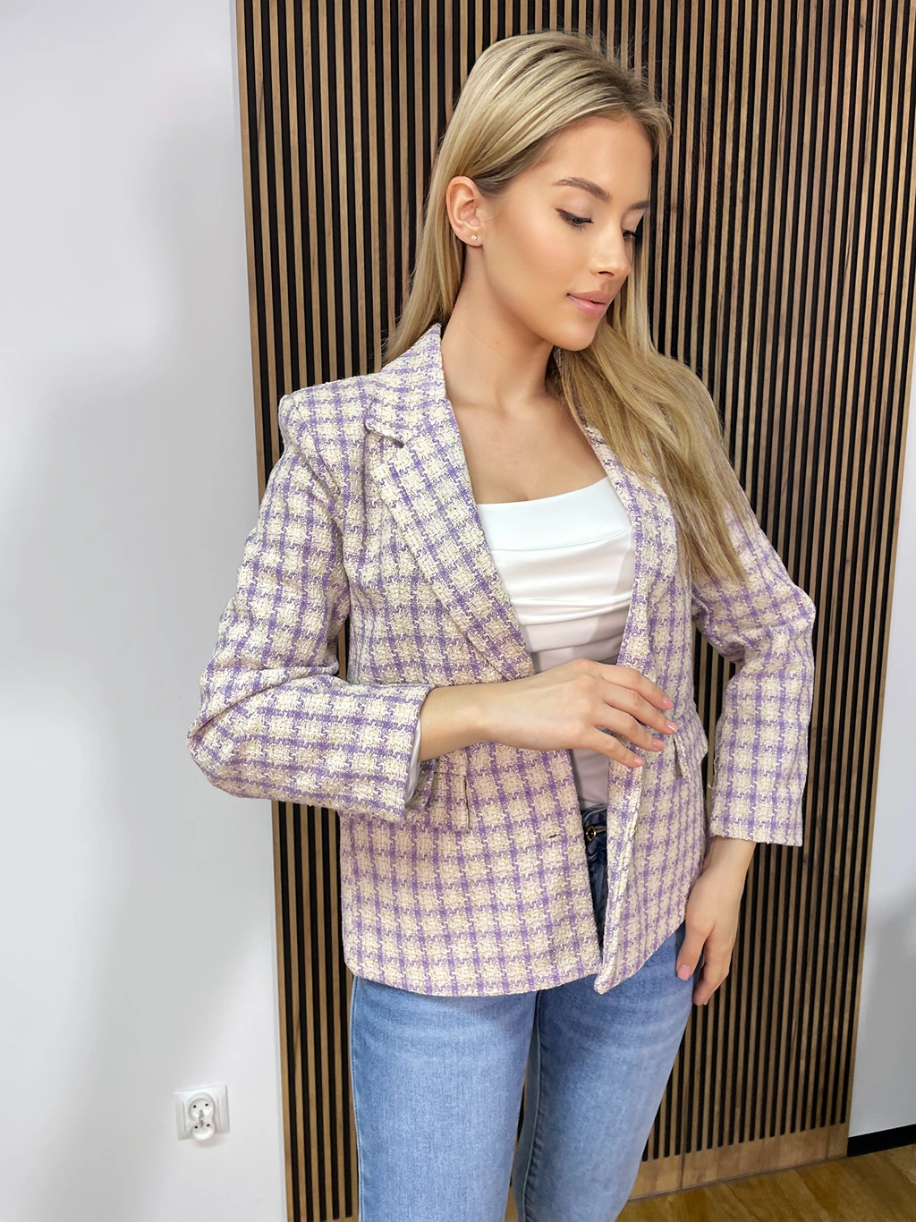 Marynarka IDEAL w kratę fioletowa