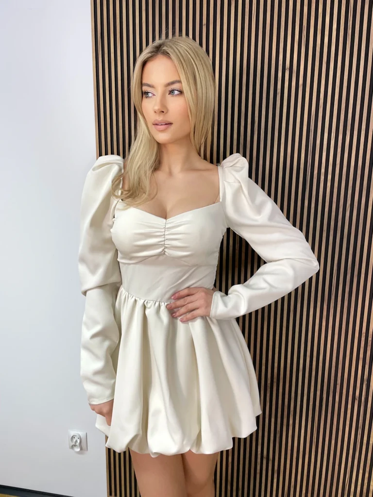 Sukienka LADY bombka wiązana beżowa