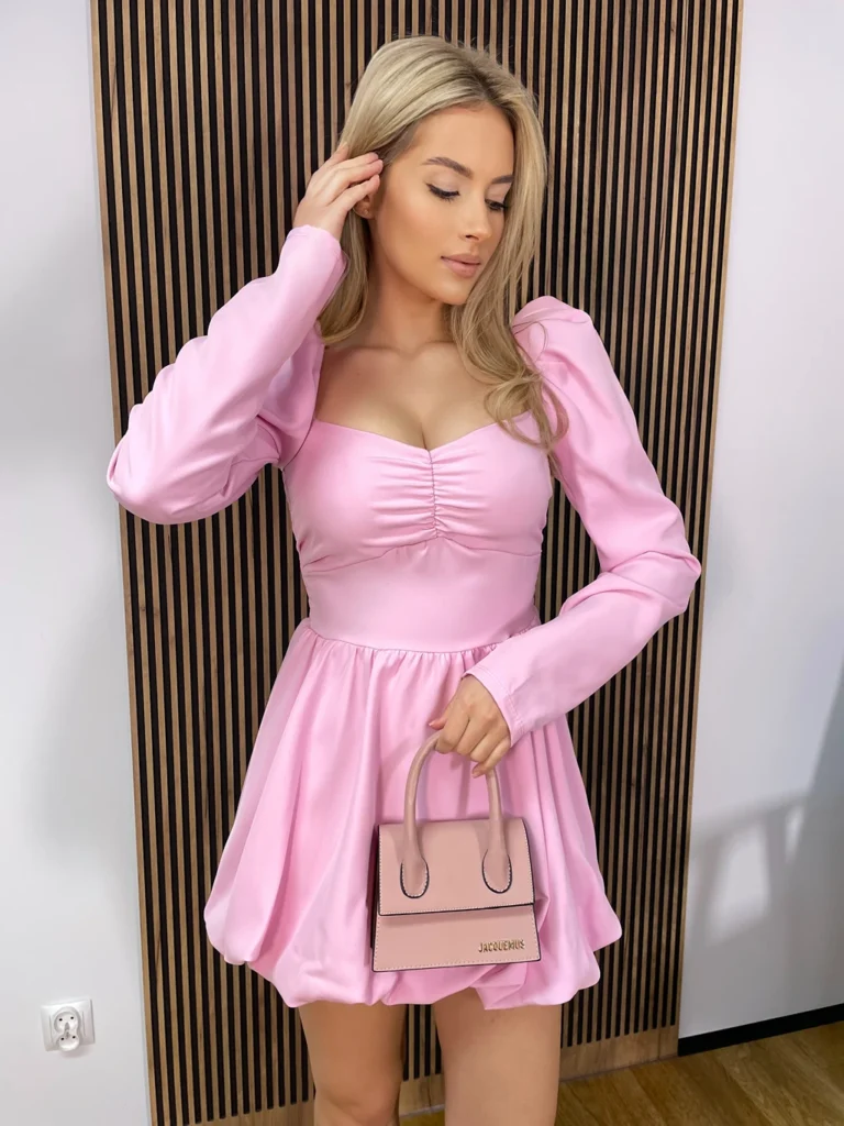 Sukienka LADY bombka wiązana różowa