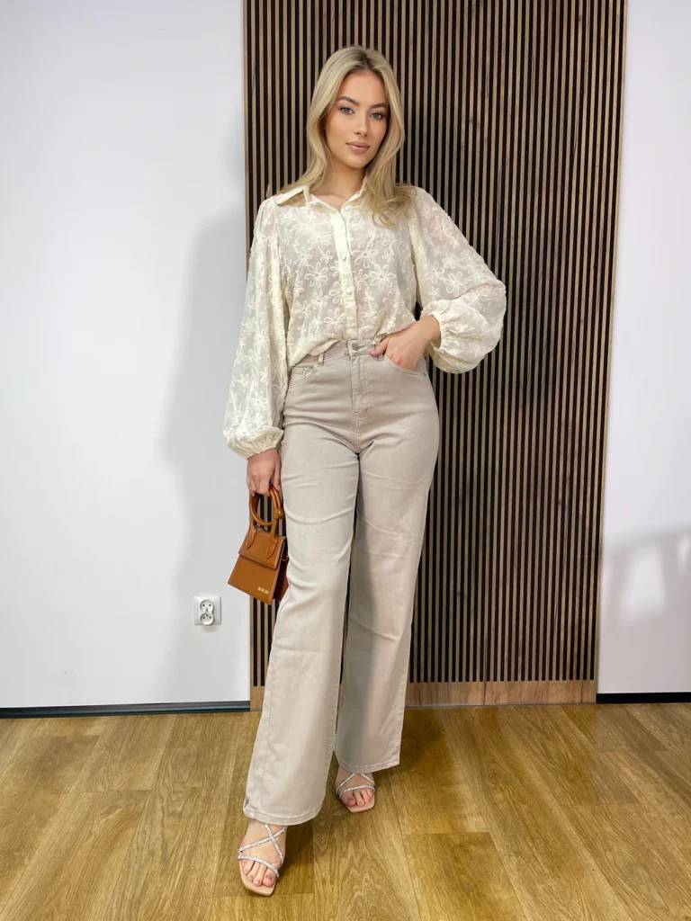 Spodnie damskie SZWEDY  MSARA szeroka nogawka beżowe