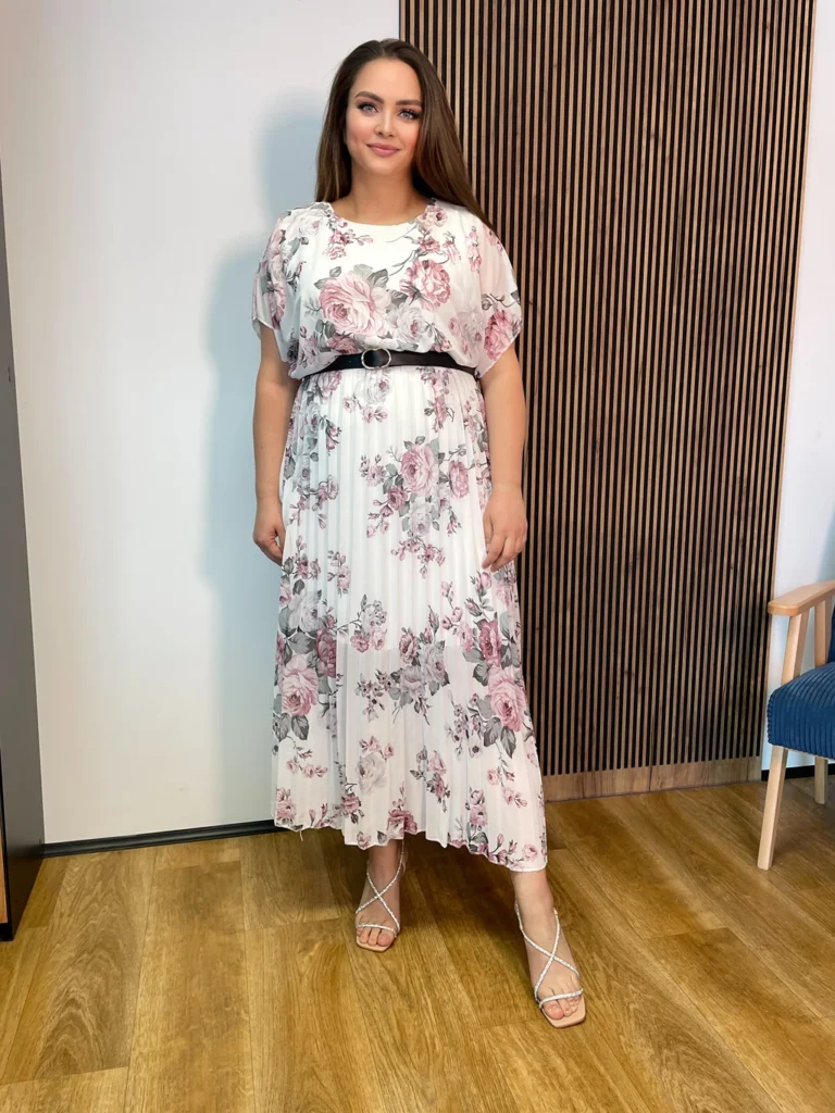 Sukienka FLOWER Spring Plus Size biała długa