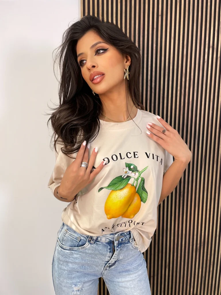 Bluzka t-shirt LEMON ITALIA beżowy
