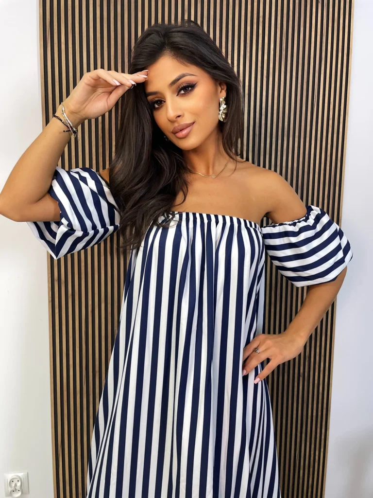 Sukienka SAMEA w paski granat, hiszpanka