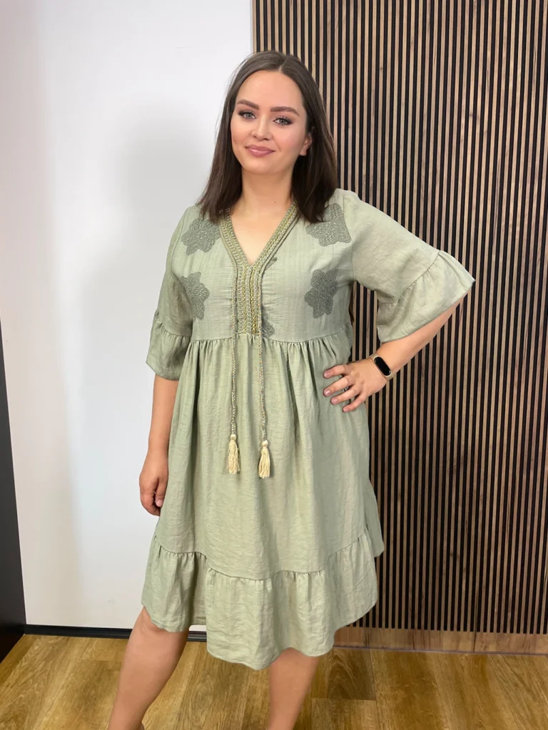 Sukienka ESPANIA PLUS SIZE z wiskozy i lnu khaki