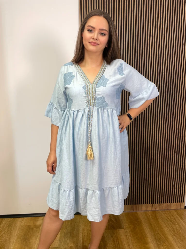 Sukienka ESPANIA PLUS SIZE z wiskozy i lnu błękit