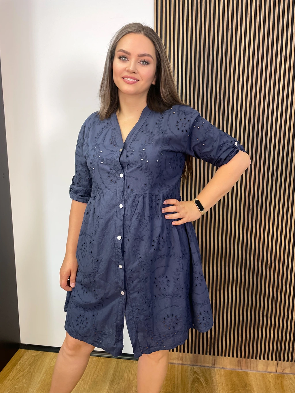 Sukienka RODOS PLUS SIZE ażurowa 100% bawełna granat