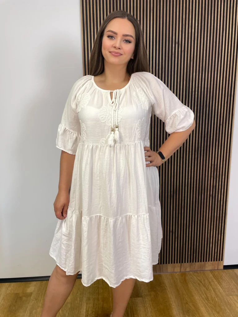 Sukienka EMILY PLUS SIZE z wiskozy i lnu biała