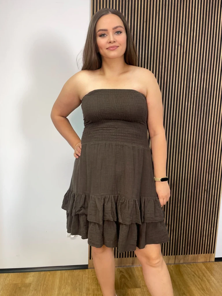 Sukienka plus size TUBA OKSANA muślin czekolada