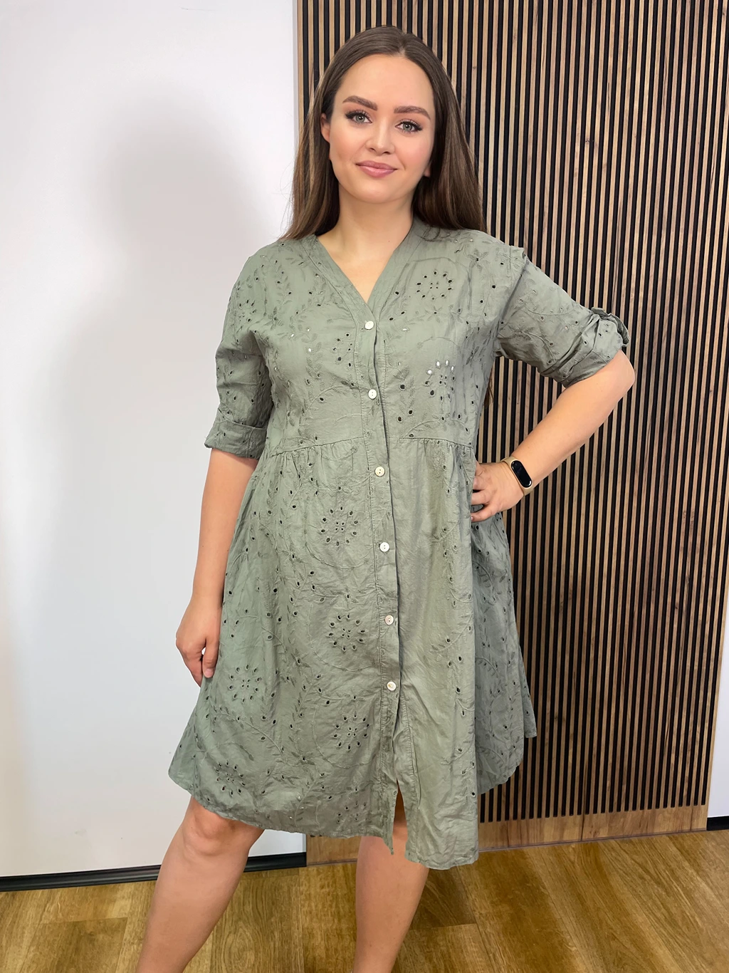 Sukienka RODOS PLUS SIZE ażurowa 100% bawełna khaki