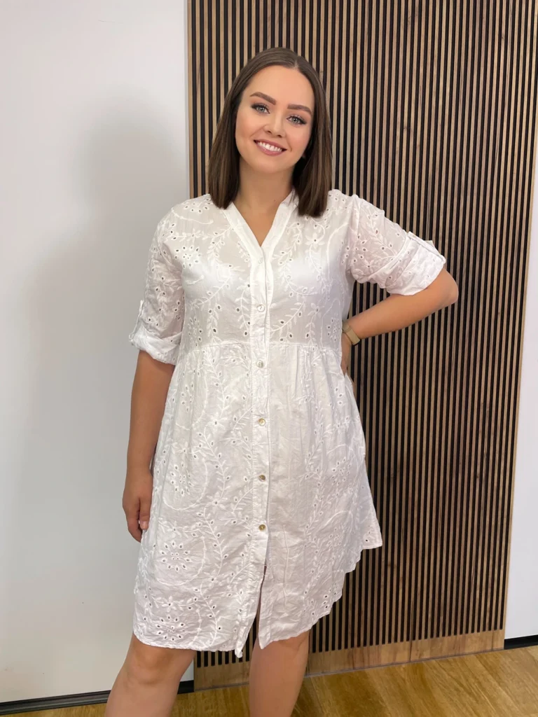 Sukienka RODOS PLUS SIZE ażurowa 100% bawełna biała