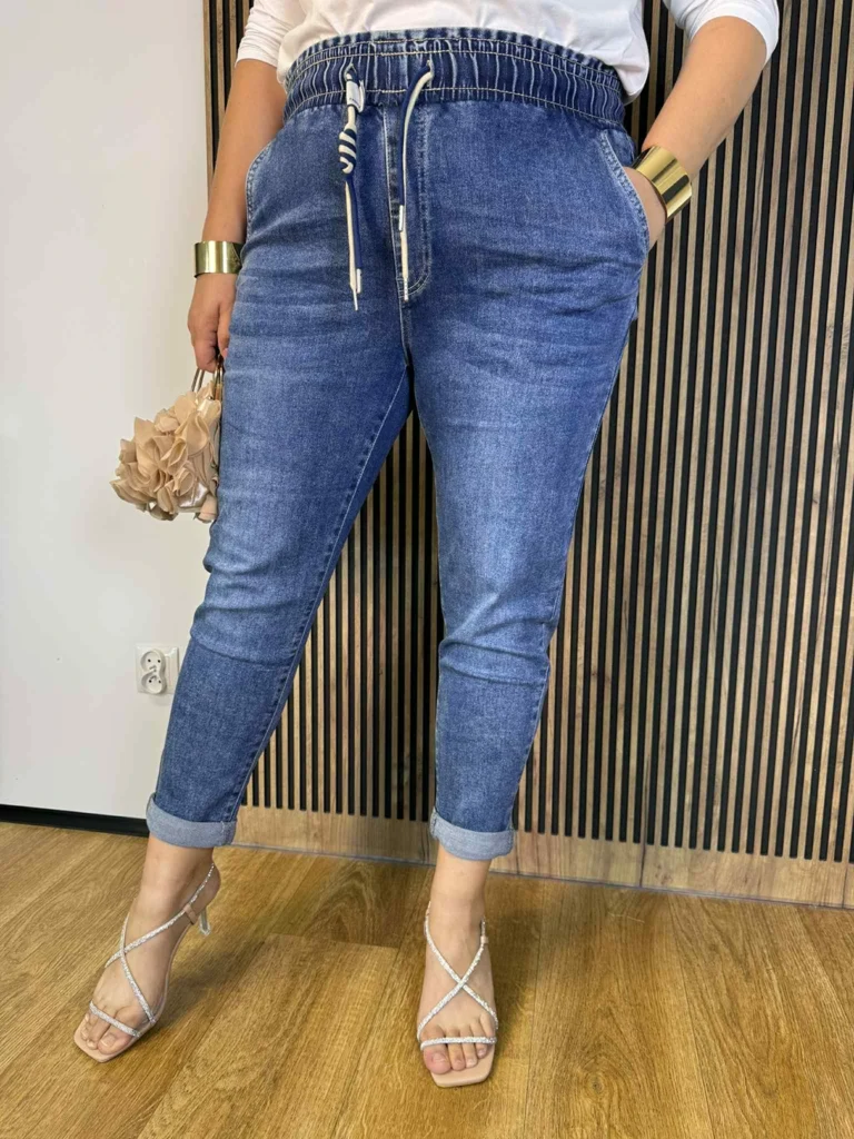 Spodnie PLUS SIZE REDSEVENTY ciemniejsze niebieskie mom fit