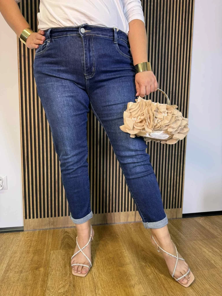 Spodnie  MSARA mom fit Plus Size ciemne gładkie bez dziur