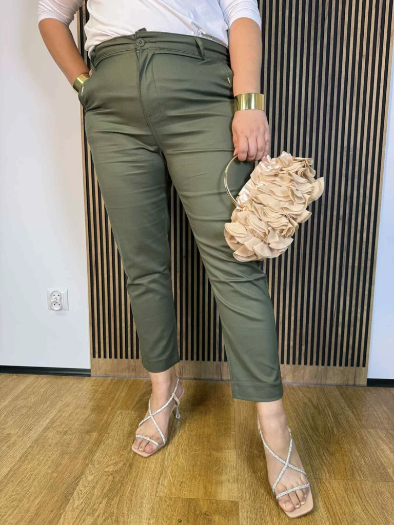 Spodnie Plus Size na guzik Dunakeszi oliwkowe