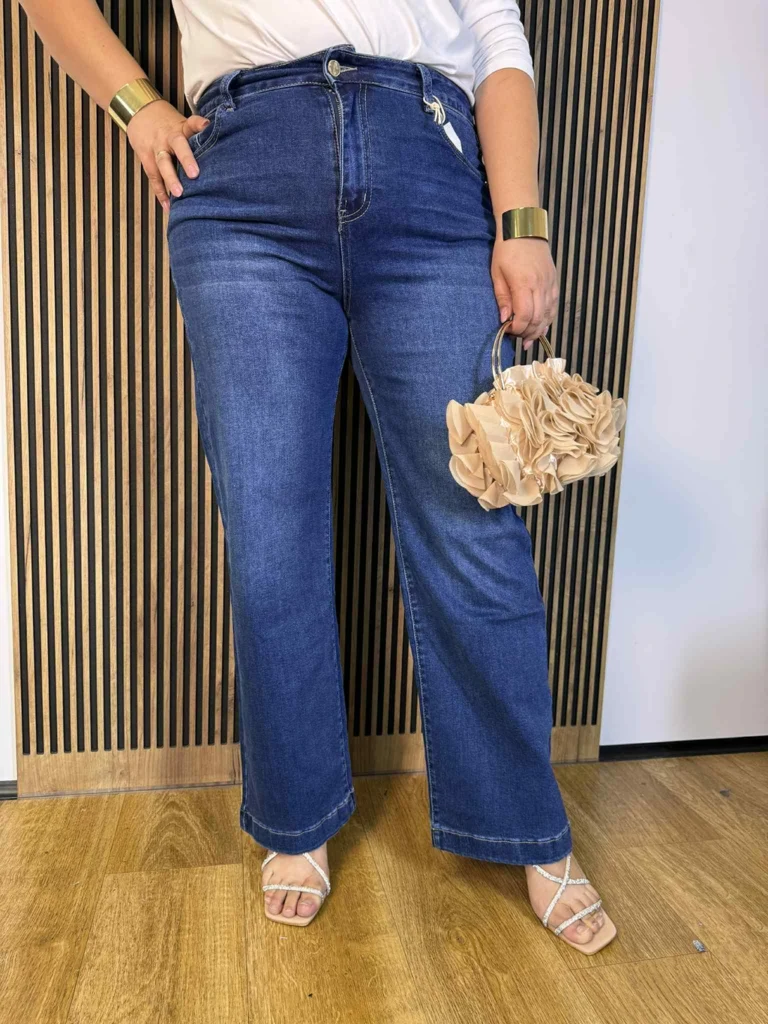 Spodnie damskie Plus Size Szwedy proste msara niebieskie ciemne