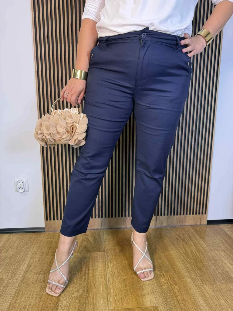 Spodnie Plus Size na guzik Dunakeszi granatowe