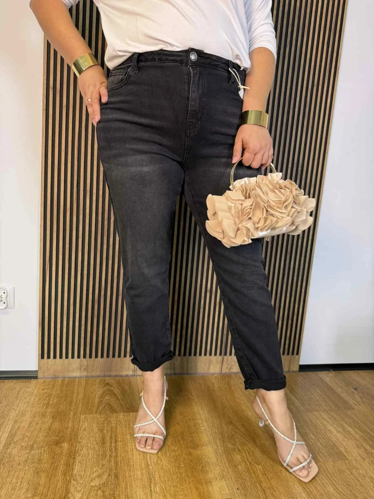 Spodnie  MSARA mom fit Plus Size ciemne szare gładkie bez dziur