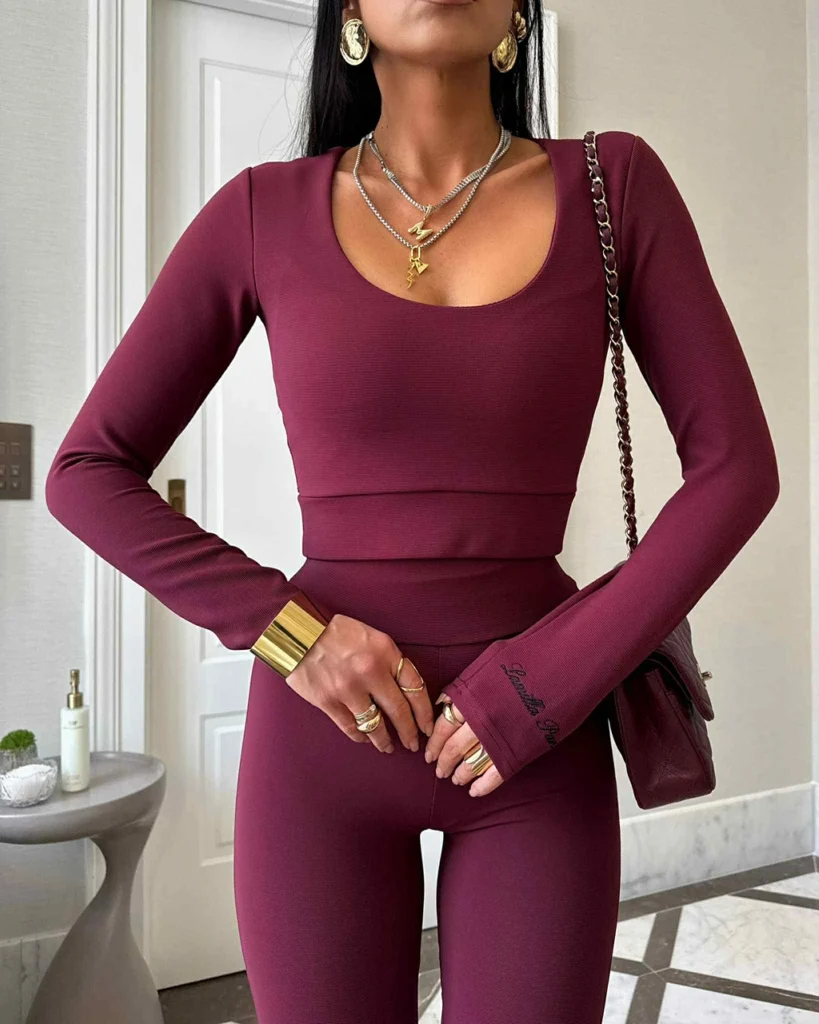 Komplet LA MILLA bordowy spodnie + bluza