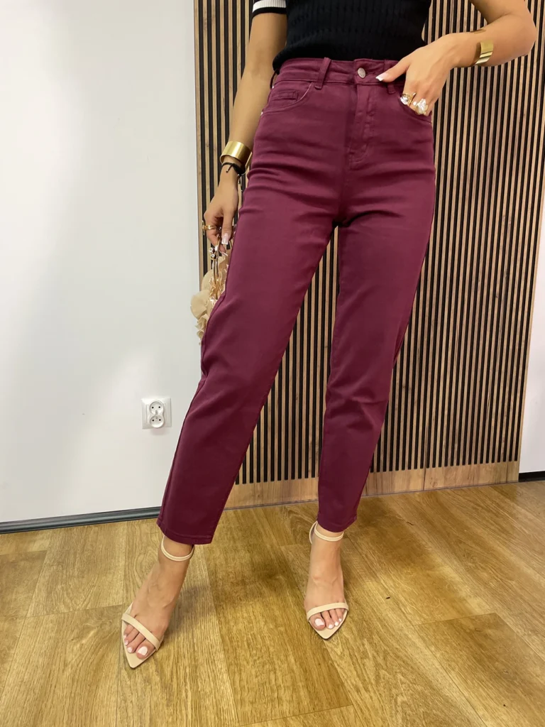 Spodnie damskie MOMFIT TRANG bordowe gładkie