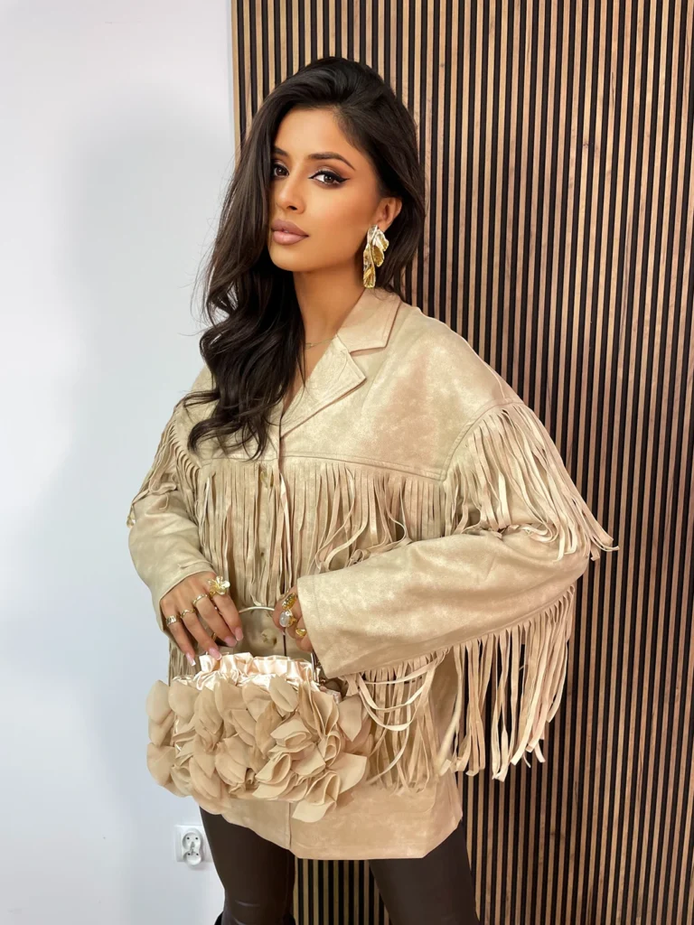 Kurtka z frędzlami ARENA zamszowa beż