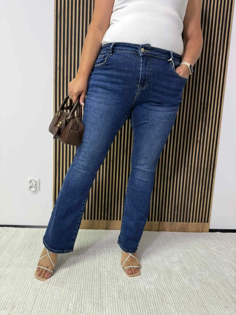 Spodnie JEANS PLUS SIZE MSARA CIEMNE niebieskie, klasyczne dzwony