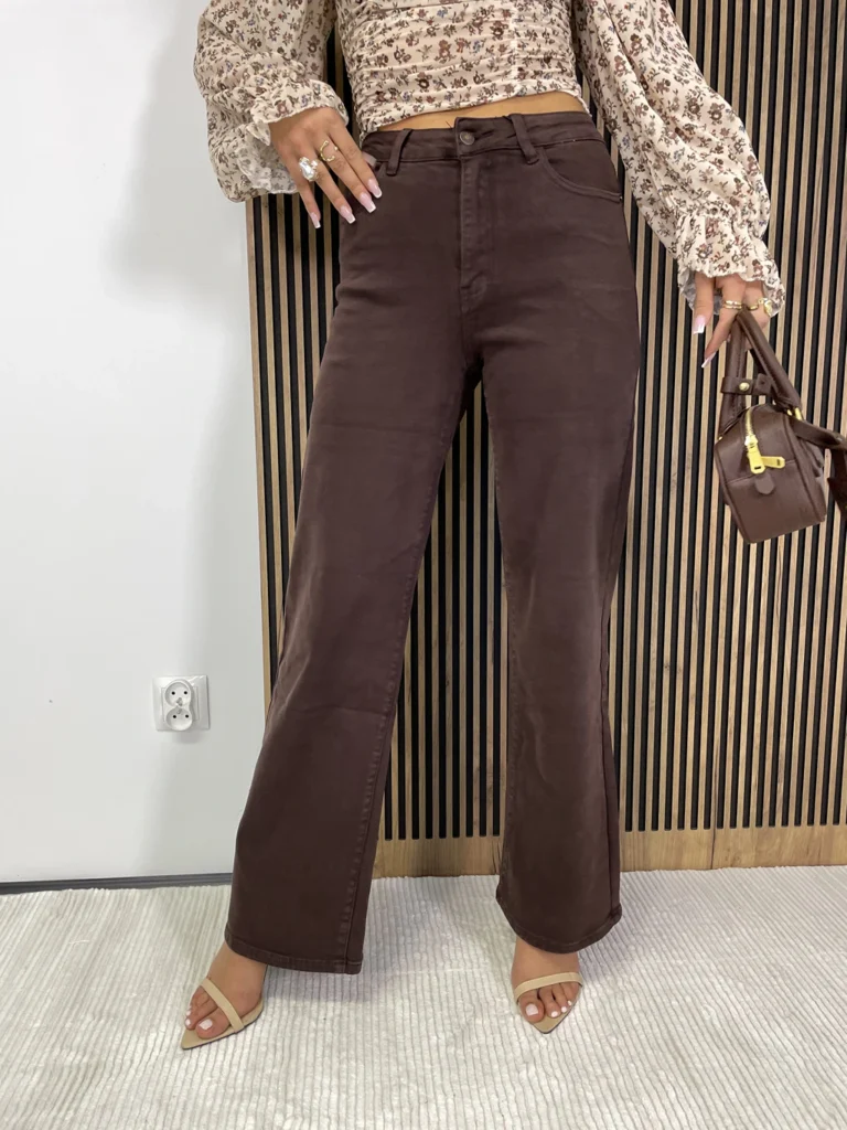 Spodnie damskie SZWEDY LAULIA prosta nogawka czekoladowe