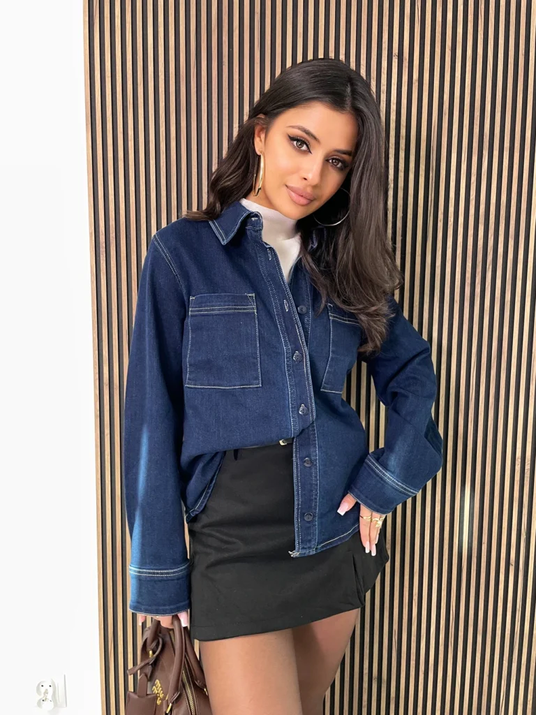 Koszula jeansowa z długim rękawem ciemna LAULIA