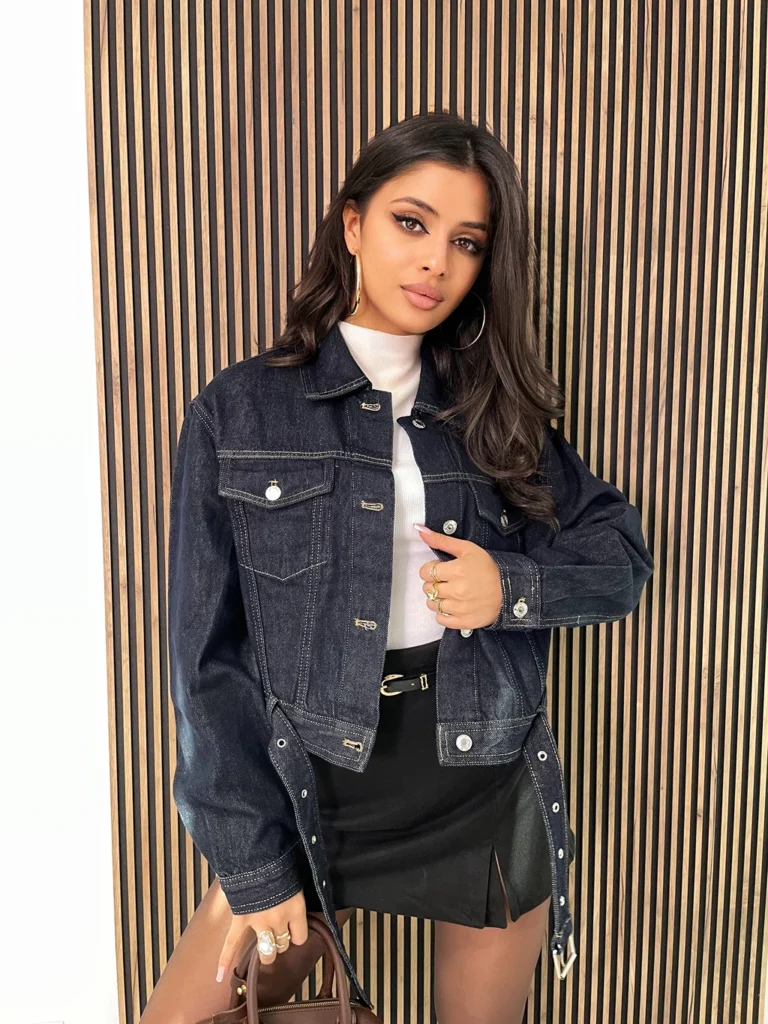 Kurtka jeansowa z długim rękawem ciemna LAULIA