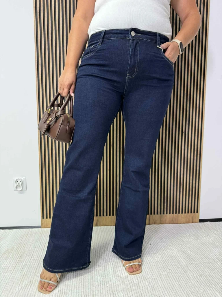 Spodnie damskie plus size ciemne granatowe dzwony Msara
