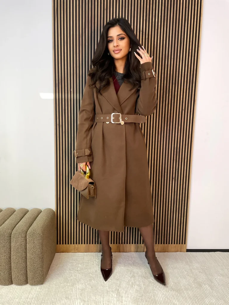 Płaszcz damski BORO wiązany czekoladowy