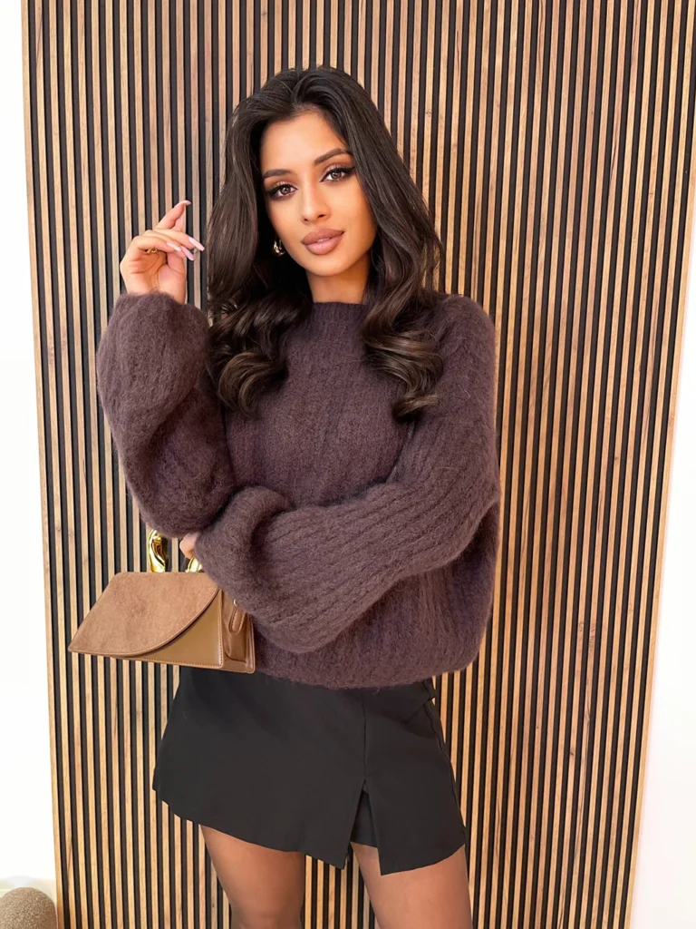 Sweter damski z moherem SOFT czekolada