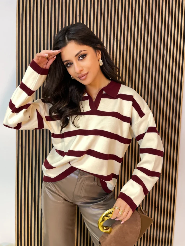 Sweter MARINA w paski bordo