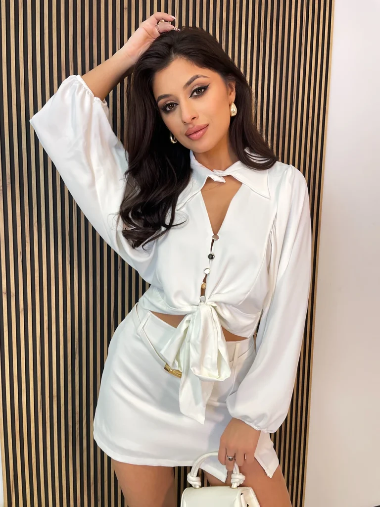 Koszula damska klasyczna PANAMA szerokie rękawy biała