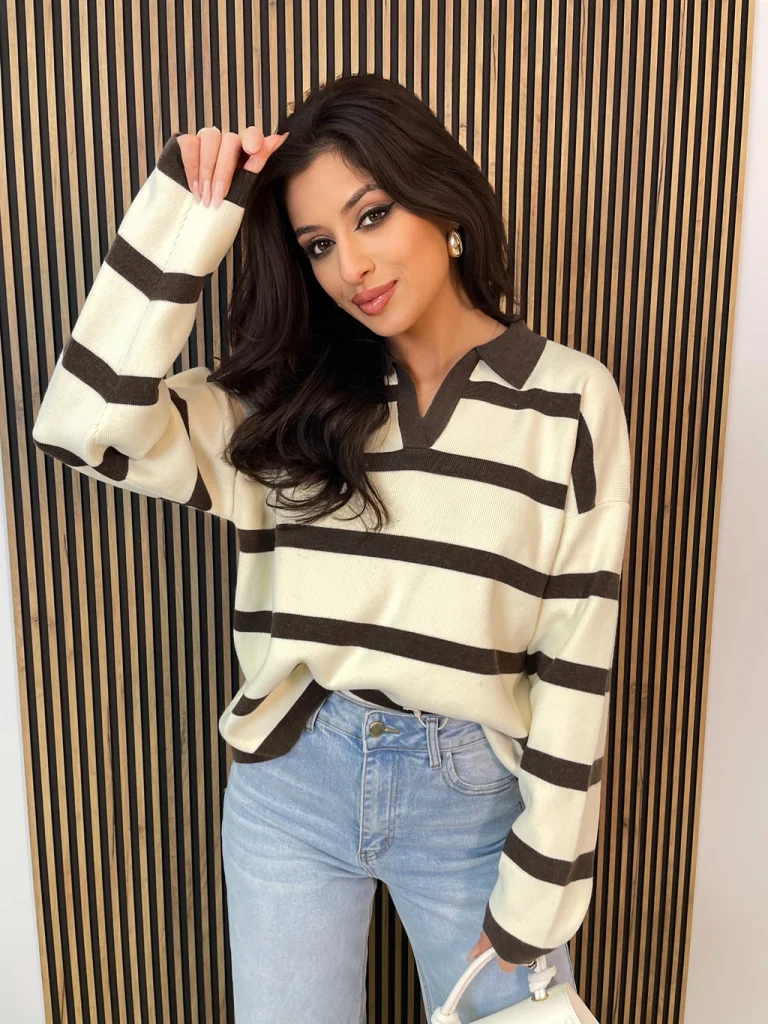 Sweter MARINA w paski brąz
