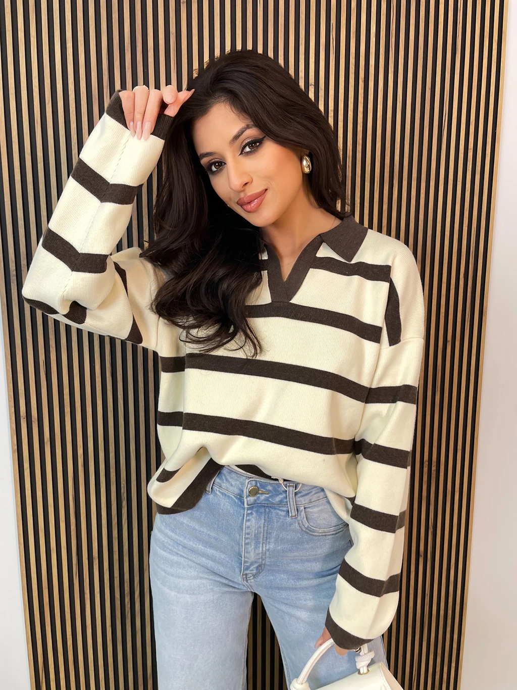 Sweter MARINA w paski brąz